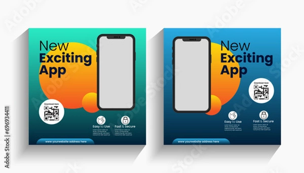 Obraz Mobile app launch promotional post and web banner template editable