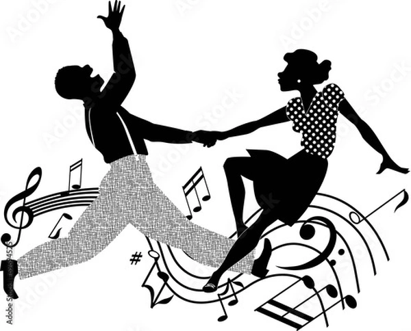 Obraz Couple dancing rock and roll in black and white