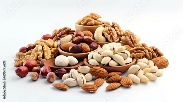 Fototapeta Assorted nuts on a white background. Nuts mix assortment.