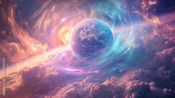 Obraz Transcendent Illumination: 5D New Earth Ascension with Spiritual Light Grid and Rainbow.