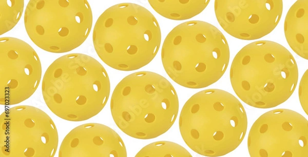 Obraz Many yellow pickleballs over a white background.
