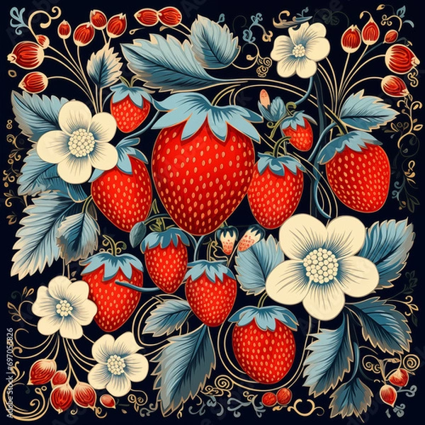 Fototapeta Khokhloma style pattern. Russian style, strawberries