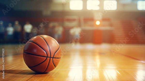 Fototapeta basketball ball in the middle of a court generative ai