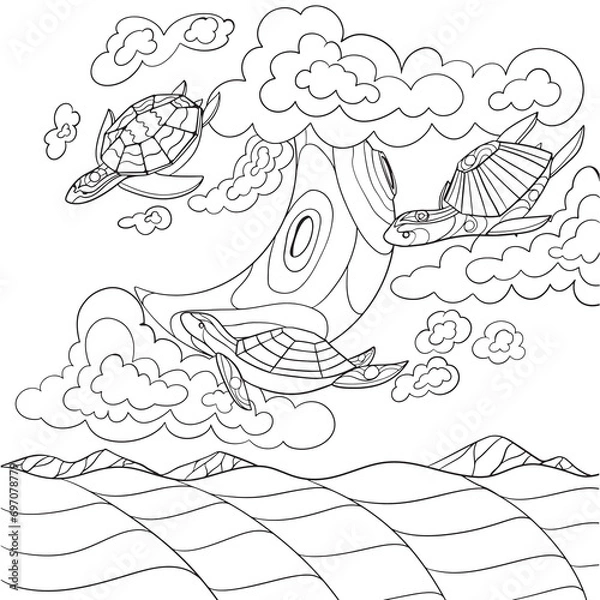 Obraz Turtles in the sky line art design.