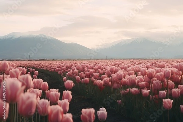 Obraz Tulip fields.Pink, yellow, red tulips in the spring