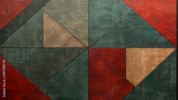 Fototapeta Modern Geometric Rug with Glazed and Rustic Texture in Light Red and Dark Emerald