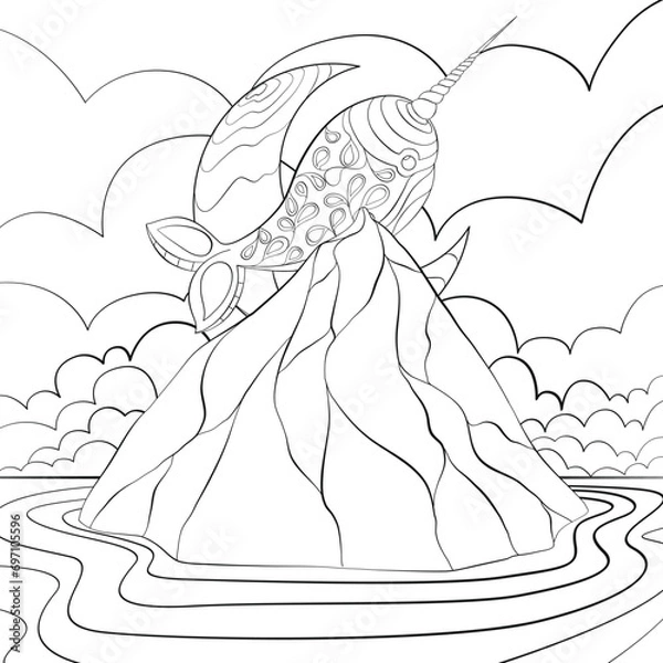 Obraz Narwhal in the sky line art design.