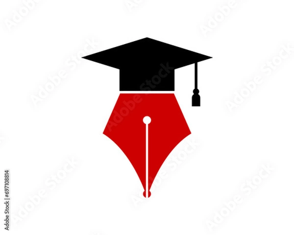 Fototapeta Pen nib with graduation hat vector logo