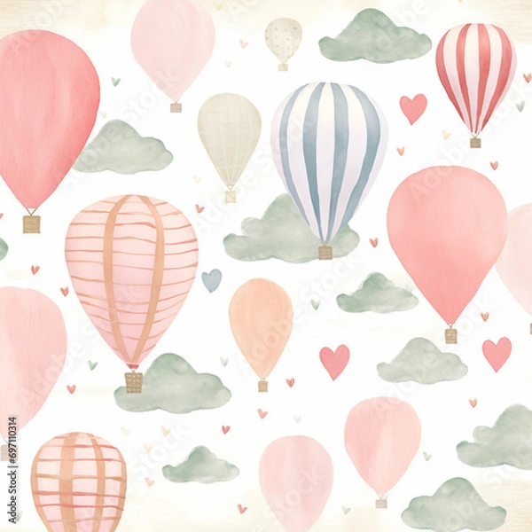 Fototapeta Watercolor Love in the Air Balloons
