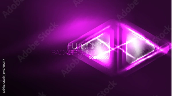 Fototapeta Techno neon triangles with light effects in the dark