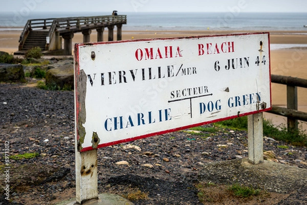 Fototapeta Omaha Beach D Day Second World War location sector signboard Vie