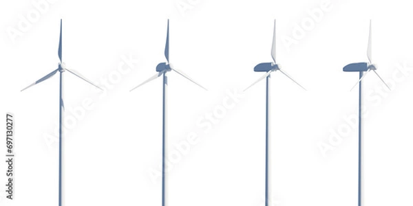 Obraz set of 3d wind turbine on transparent background, PNG, 3d render, white