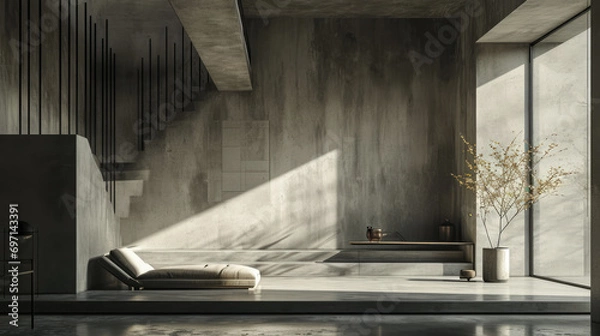 Fototapeta Industrial chic minimalist interior with grey panels