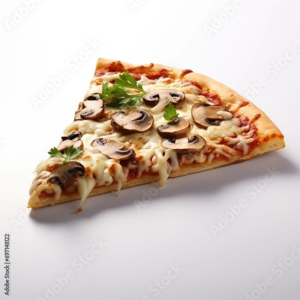 Obraz Mushroom pizza slice Isolated on white background