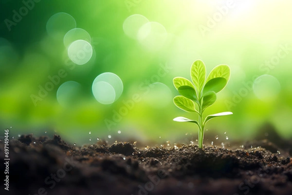 Fototapeta renewable energy light bulb with green energy, Earth Day or environment protection Hands protect forests that grow on the ground and help save the world, solar panels	