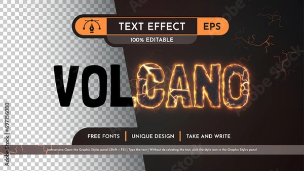 Fototapeta Volcano - Editable Text Effect, Font Style