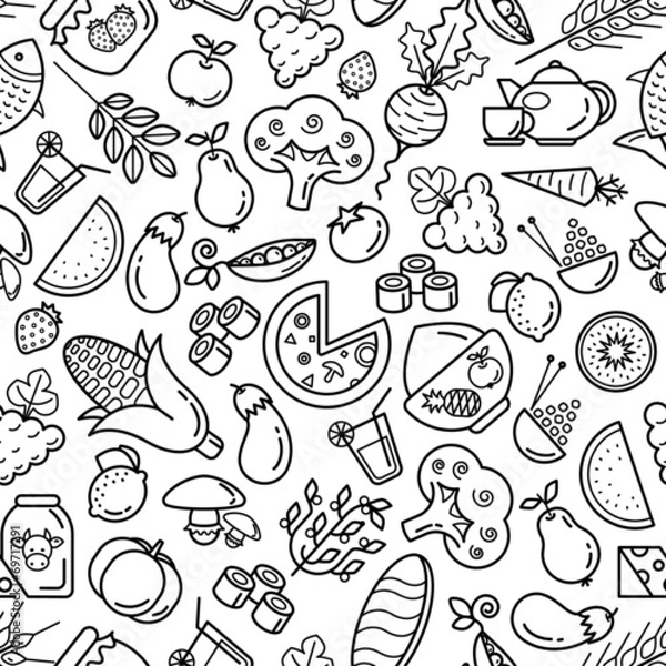 Obraz Vector seamless background with food and drinks elements.