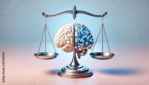 Obraz Balance of Technology and Justice: AI Brain on Modern Scale