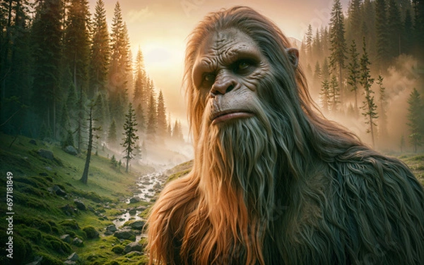 Fototapeta The Wild and Mysterious bigfoot : A Close-Up Portrait of a Legendary Creature.