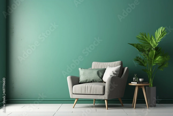 Fototapeta 3d rendered Minimal style Modern living room interior design with modern chair