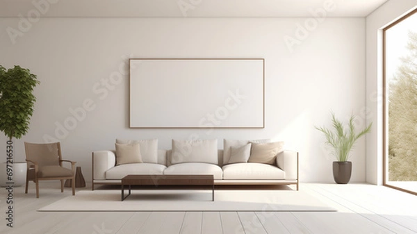 Obraz Design an Interior mockup incorporating house background elements in the Contemporary style, emphasizing clean lines and neutral colors.