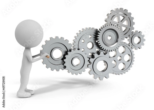 Obraz  3d cute people - rotating gear mechanism