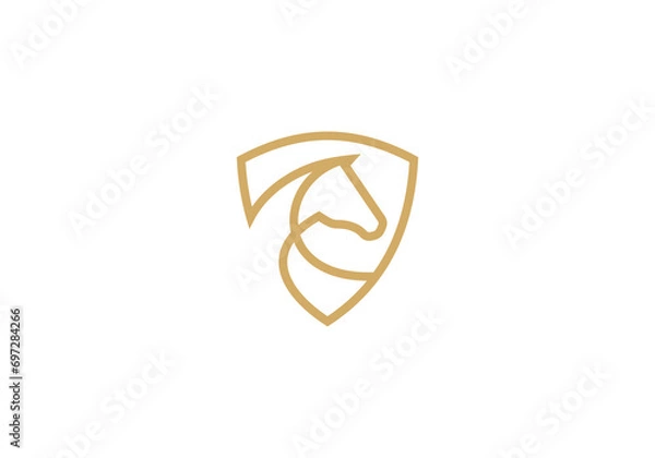 Fototapeta horse shield logo design. linear style luxury icon template