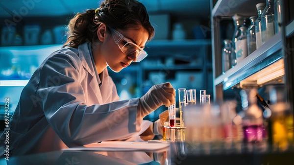 Fototapeta woman scientist working in the medical industry conducting research and testing