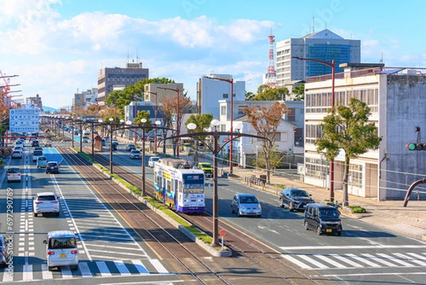 Obraz 愛知県豊橋市　路面電車の走る風景