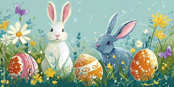 Obraz easter illustration, post card style, generative ai