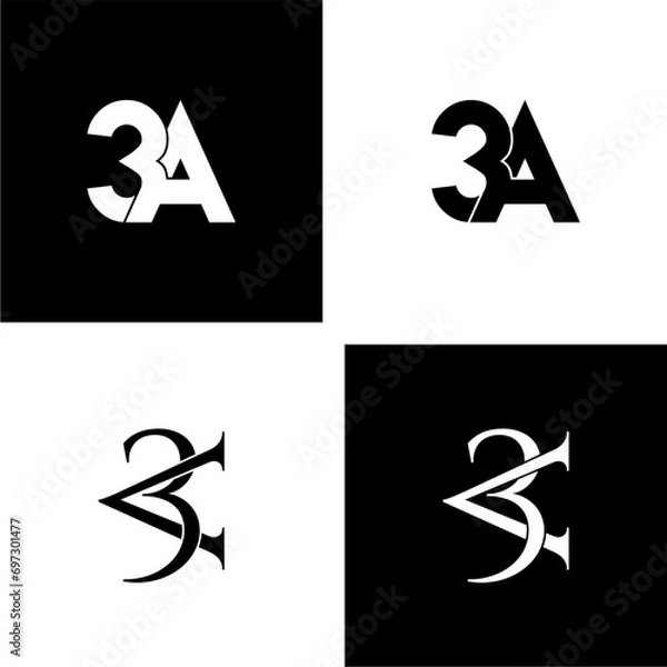 Obraz 3a lettering initial monogram logo design set