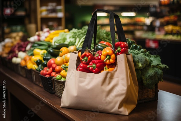Obraz shopping bag with vegetables in the market