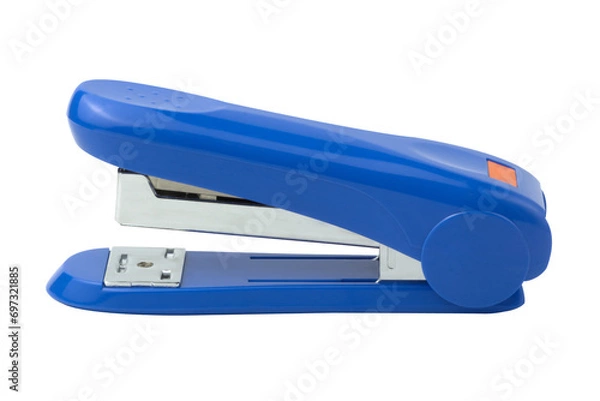 Fototapeta Blue stapler isolated on white background.