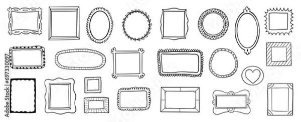Fototapeta Hand drawn picture frames, doodle vector set
