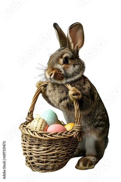 Obraz Easter Bunny with Egg Basket, isolated