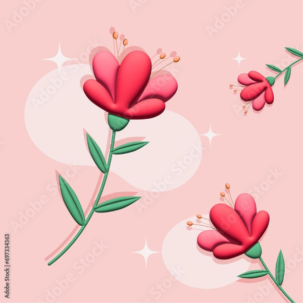 Fototapeta pink flowers in 3D vector illustration with spring mood