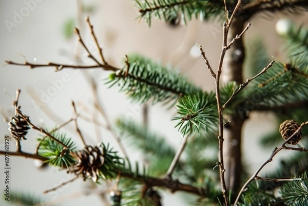 Fototapeta Selective Focus On Festive Branches As An Alternative Sustainable Christmas Tree