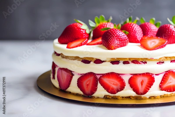 Obraz A strawberry whole cake. Generative AI