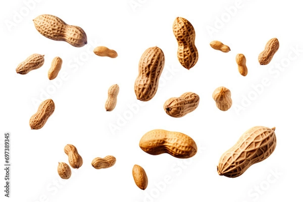 Obraz many flying peanut isolated on transparent background
