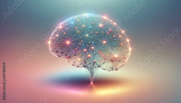 Obraz Abstract AI Brain: Minimalist design with glowing lines and nodes, pastel and neon colors.