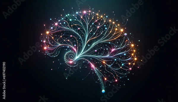 Obraz Abstract, minimalist neural network with interconnected nodes and flowing lines.