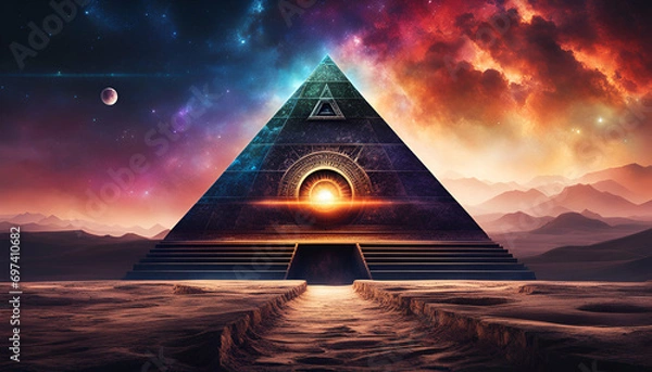 Obraz Mysterious pyramid that opens dimension doors to other universes - Generative AI