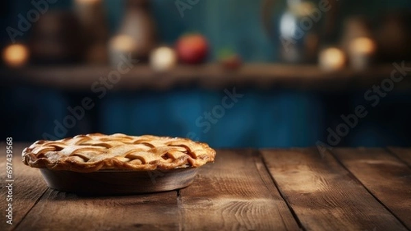 Fototapeta Homemade apple pie with a classic lattice crust on a rustic wooden table