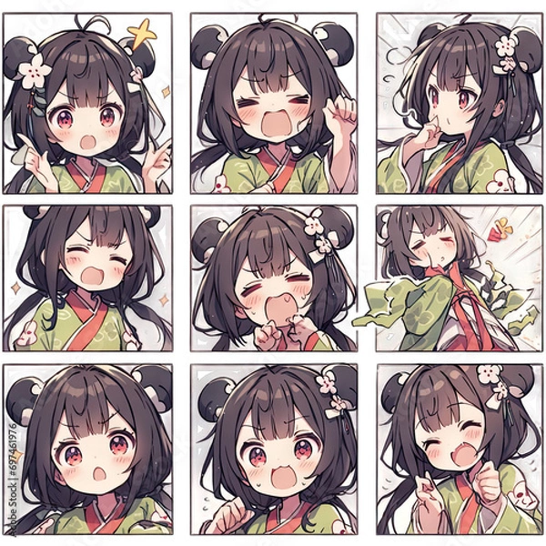 Fototapeta Cute little girl emoticons sticker, Creayed by A.I