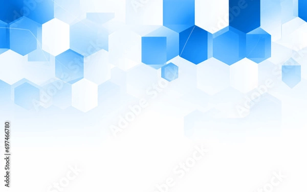 Fototapeta Abstract blue hexagons on white background with copy space. 