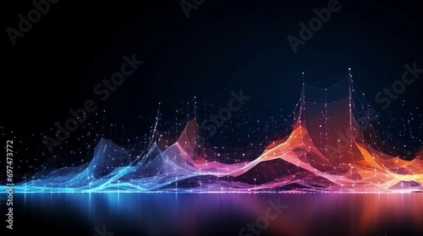 Fototapeta Digital graphic abstract background for technological processes, neural networks, digital data storage, particle flow, fundamentals of artificial intelligence Technology Network Background, banner