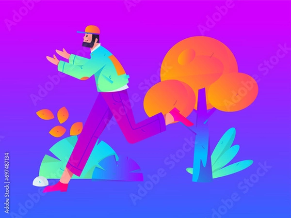 Fototapeta People exercising healthy running vector internet operation illustration
