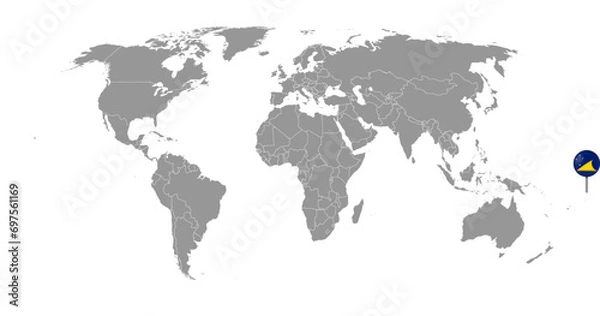 Fototapeta Pin map with Tokelau flag on world map. Vector illustration.
