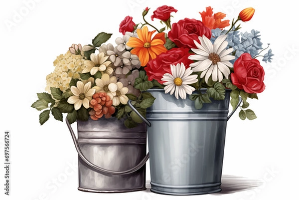 Fototapeta bouquet of colorful flowers with white background digital style