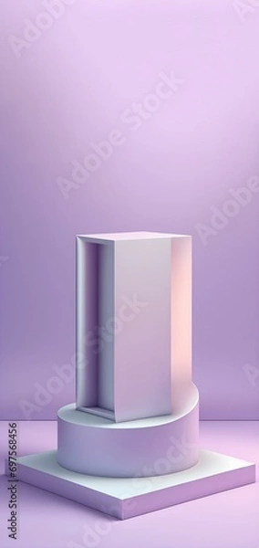 Fototapeta a light purple podium with a white cube on top of it and empty space above it